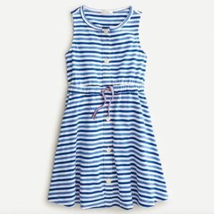 J.Crew Crewcuts Girls Blue White Striped Sleeveless Button Front Dress Size 12